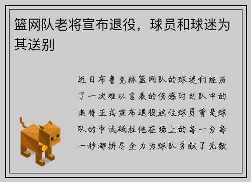 篮网队老将宣布退役，球员和球迷为其送别