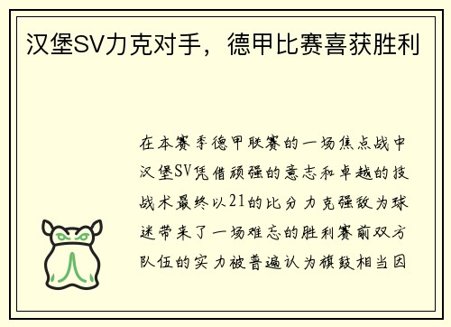 汉堡SV力克对手，德甲比赛喜获胜利